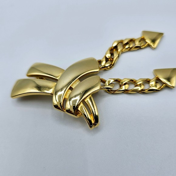 Art Deco Brooch Dangle Cuban Links Goldtone Vintage Statement Pin Large - Picture 4 of 7